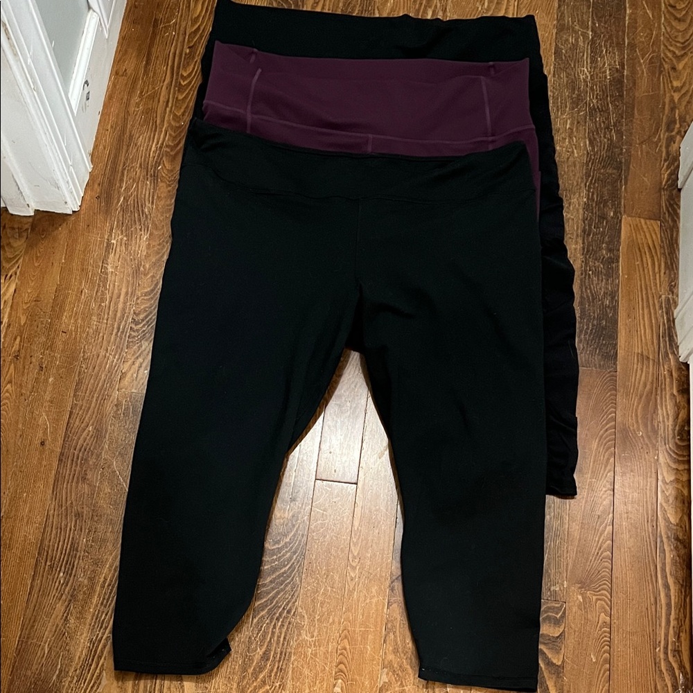 Fabletics Black and Burgundy Leggings Trio